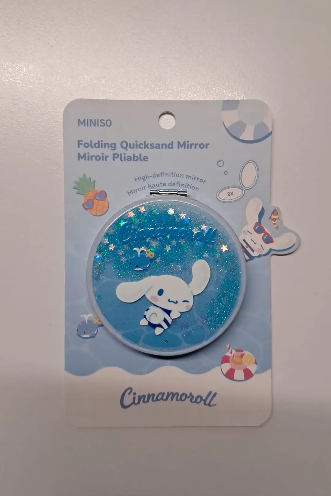 Sanrio Lisanslı Cinnamoroll Katlanabilir Simli Sıvılı Ayna – 2X Büyütme