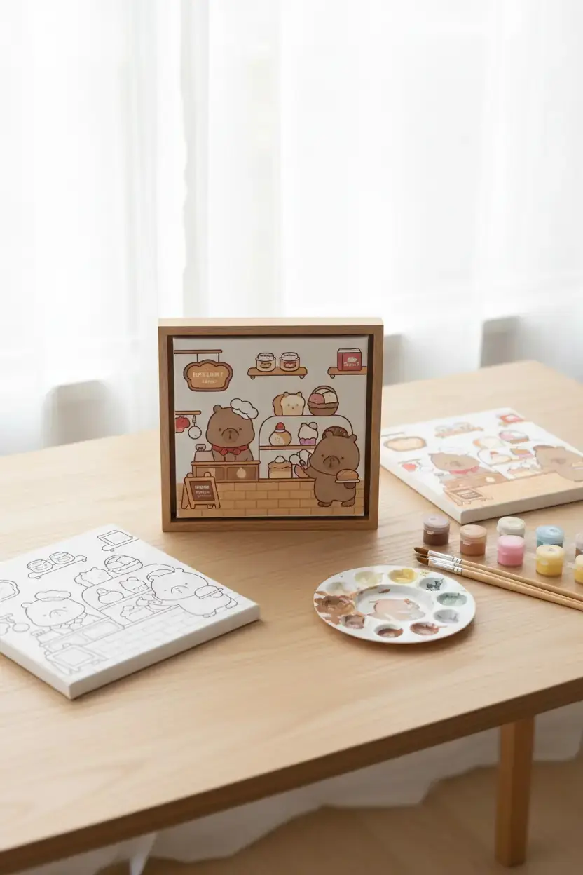 Miniso Lisanslı Kapibara Serisi Renkli Çerçeveli Boyama Seti Dekoratif Kanvas 25 Cm