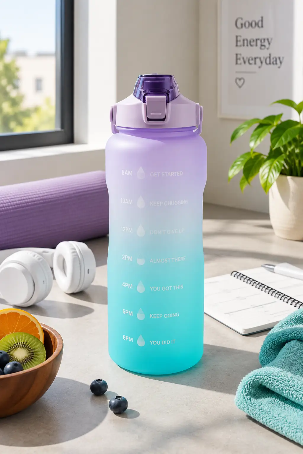 Rainbow Motivasyonel Su Matarası 2 Litre – Zaman İşaretli