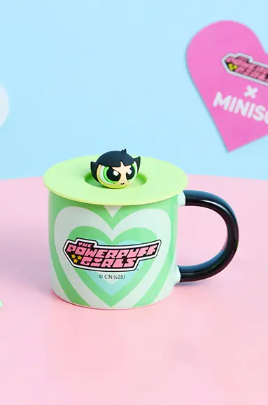 Powerpuff Girls Lisanslı Buttercup Kapaklı Seramik Bardak Yeşil 340 mL 8 Cm