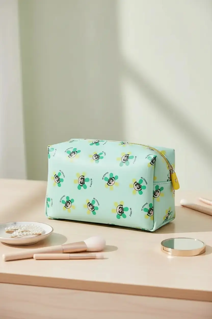 Powerpuff Girls Lisanslı Yeşil Desenli Kozmetik Çantası – Yumuşak Formlu 20 Cm