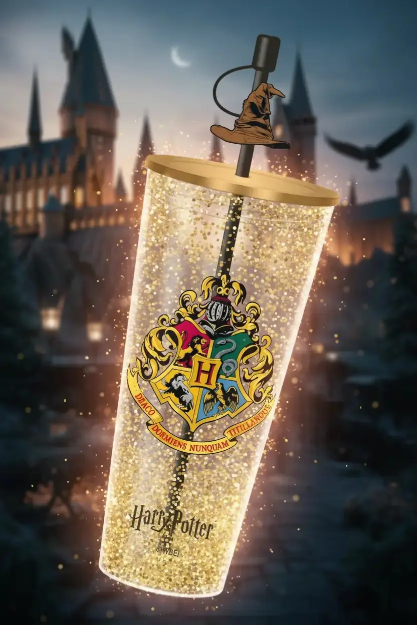 Harry Potter Lisanslı Çift Cidarlı Pipetli Plastik Şişe – Hogwarts Armalı Sızdırmaz Matara 285 gr