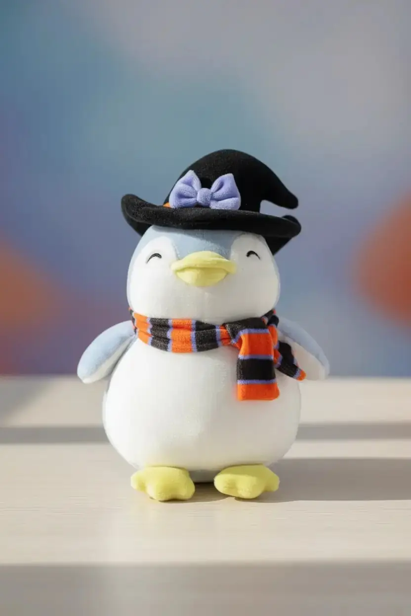Miniso Lisanslı Mini Family Cadılar Bayramı Serisi Atkılı Penguen Peluş Oyuncak 30 Cm