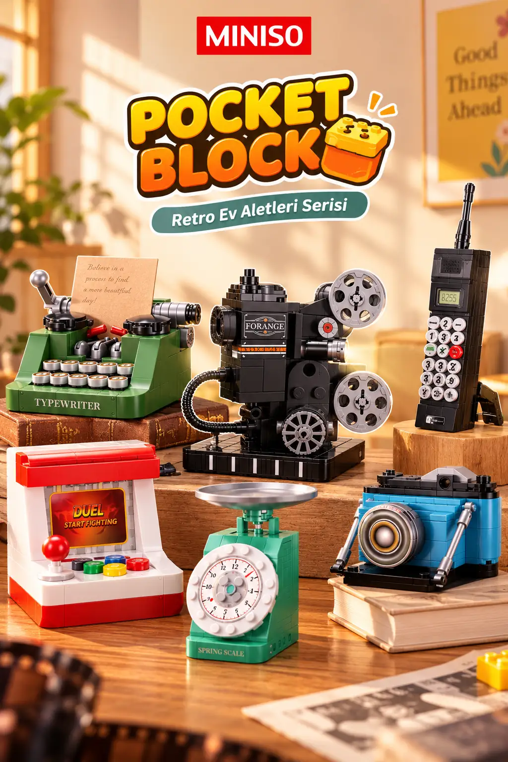 Miniso Lisanslı Retro Ev Aletleri Yapı Blokları – Dekoratif ve Yaratıcı Yapı Seti