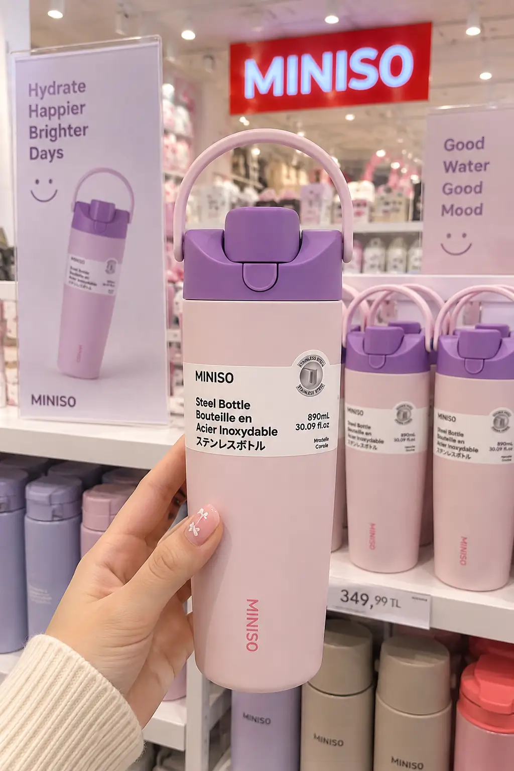 Miniso Lisanslı Pipetli Paslanmaz Çelik Bardak 890 Ml – Tutamaklı