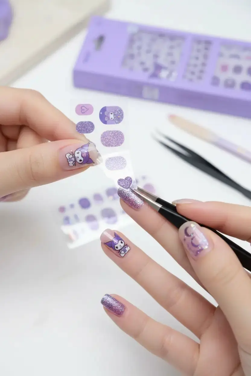 Sanrio Kuromi Lisanslı Tırnak Süsü Ve Çıkartma Seti (03) – Pratik Nail Art Sticker Ve Tırnak Aksesuarı 17,5 Cm