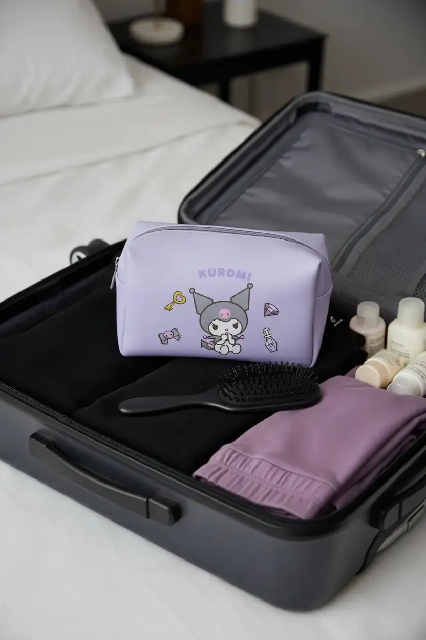 Kuromi Lisanslı Büyük Kapasiteli Kozmetik Çantası 20 x 10 x 12 cm – Mor