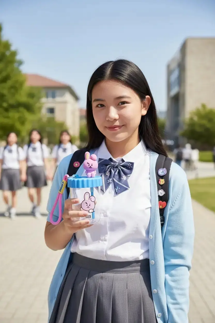 BT21 Lisanslı Cooky Süslemeli ve Askılı Plastik Pipetli Şişe 520 ML 18,8 Cm