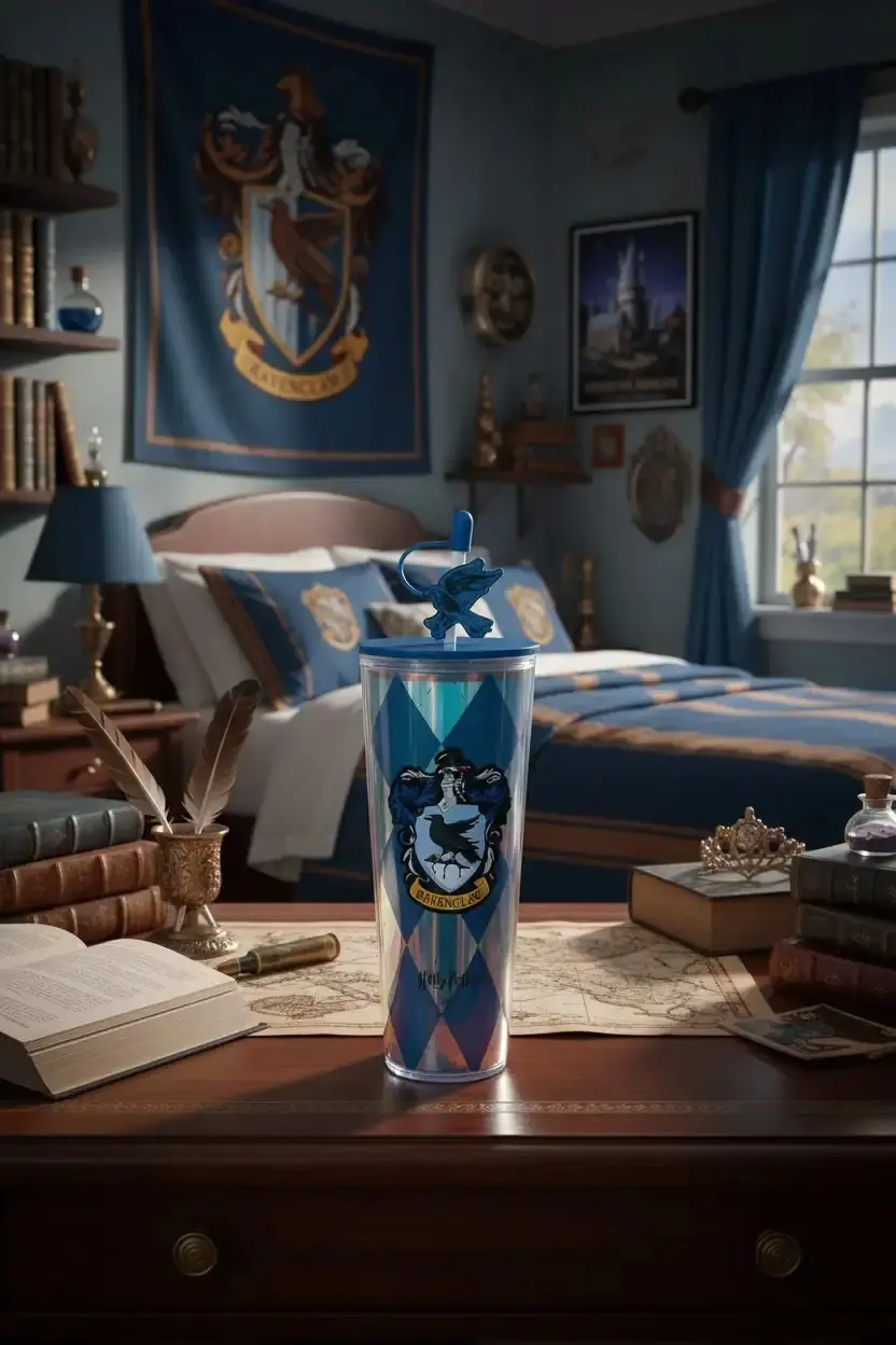 Harry Potter Lisanslı Ravenclaw Çift Cidarlı Pipetli Plastik Şişe – Sızdırmaz Kapaklı Matara 285 gr