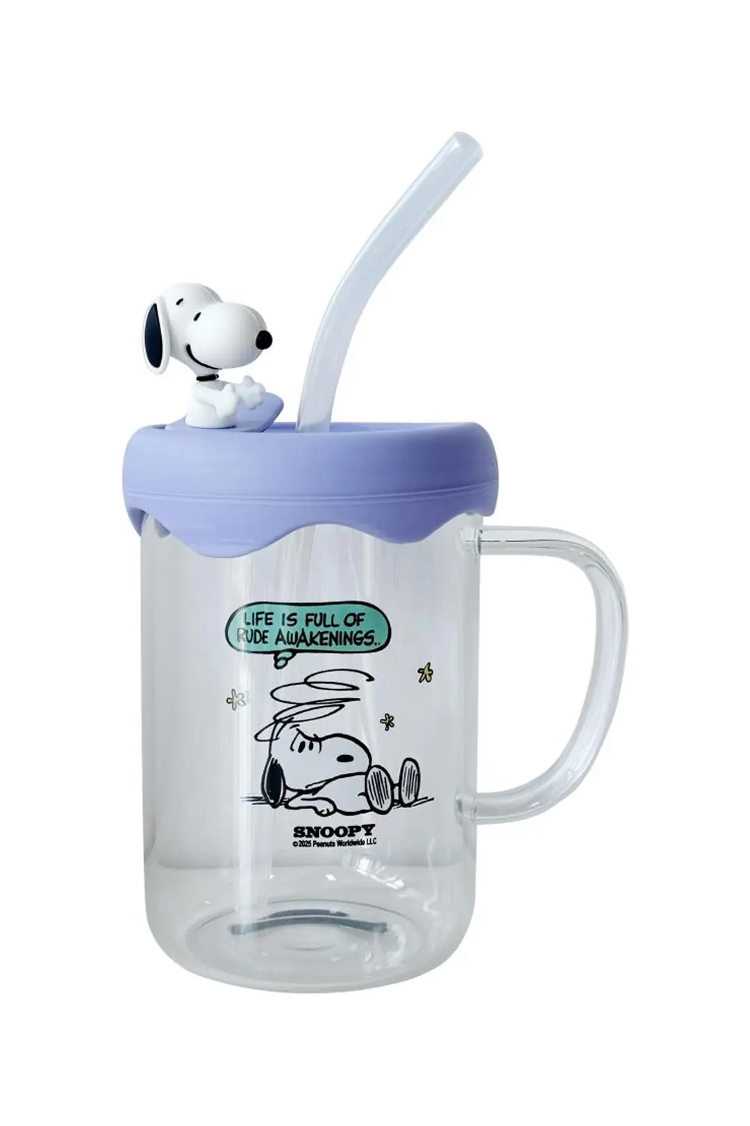 Snoopy Lisanslı Vintage Koleksiyonu Silikon Kapaklı Borosilikat Bardak – Figürlü Cam Kupa 500 Ml
