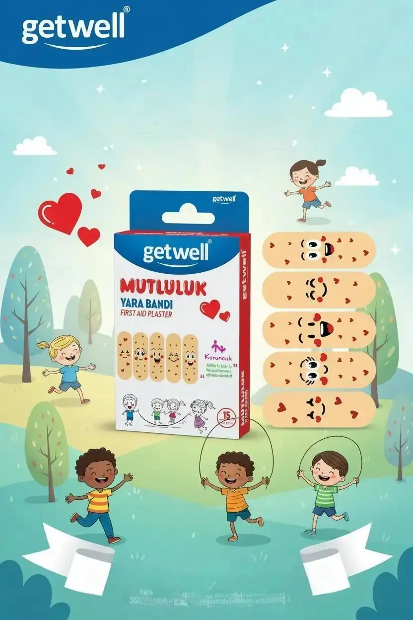 Getwell Mutluluk Yara Bandı – 15 Adet Renkli ve Desenli Tasarım