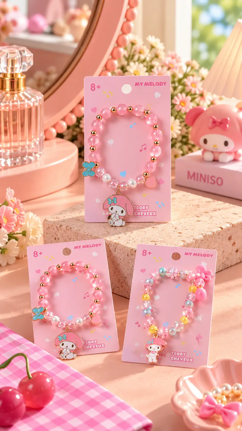 Sanrio Lisanslı My Melody Boncuklu ve Pembe Detaylı Şık Saç Lastiği – Çocuk ve Genç Toka Aksesuarı