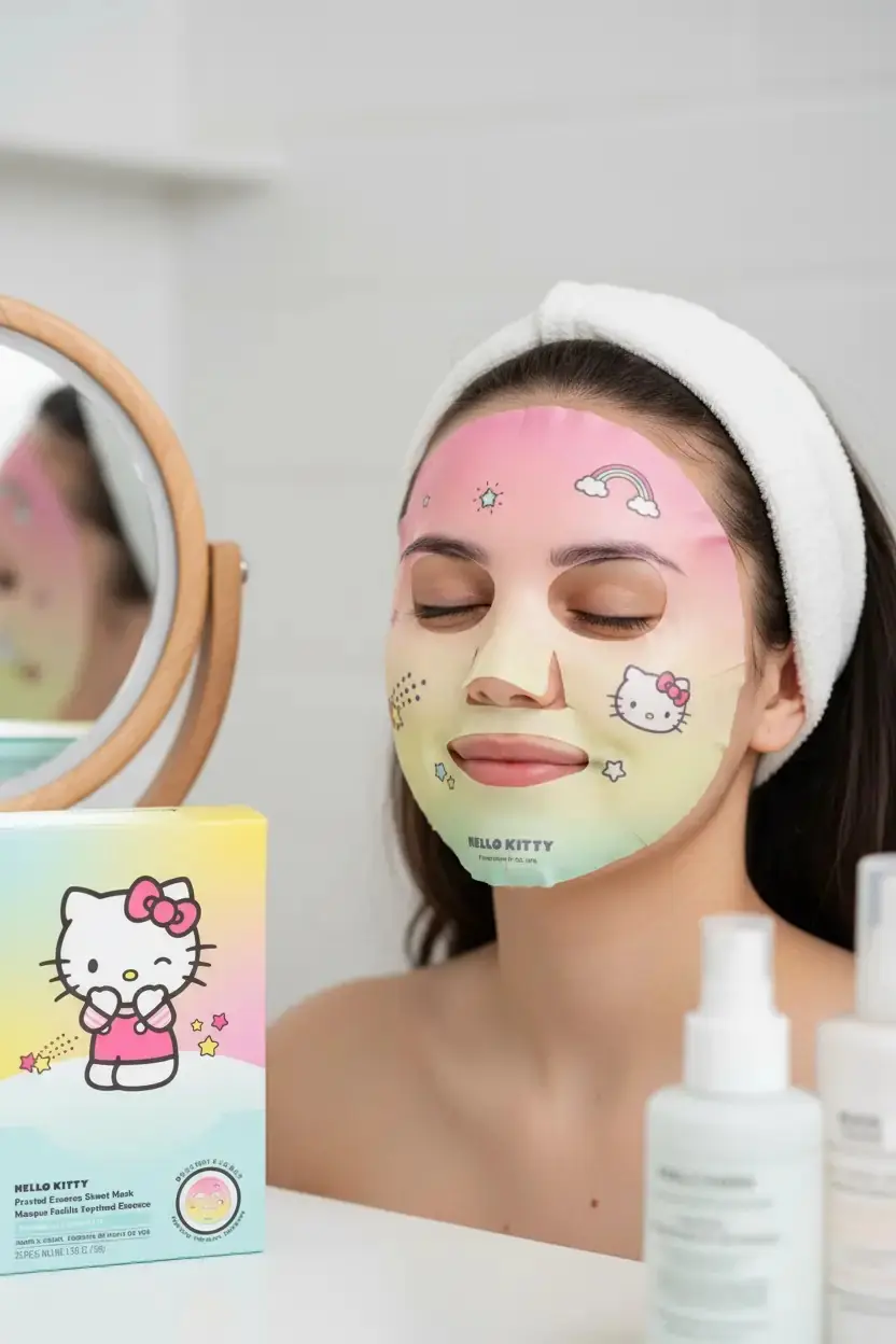 Sanrio Lisanslı Hello Kitty Besleyici Kağıt Yüz Maskesi – Eğlenceli ve Pratik Bakım
