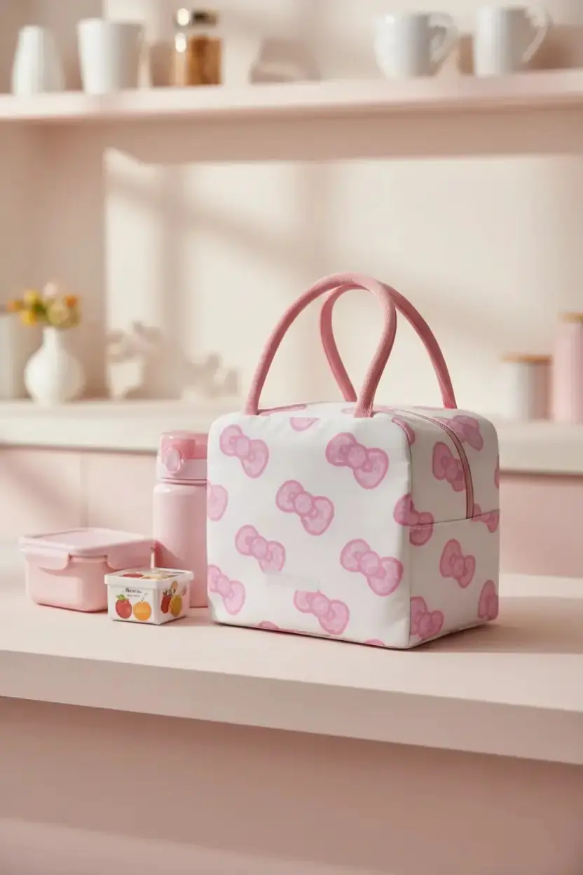 Hello Kitty Lisanslı Leopar Desenli Öğle Yemeği Çantası – Pembe ve Pratik