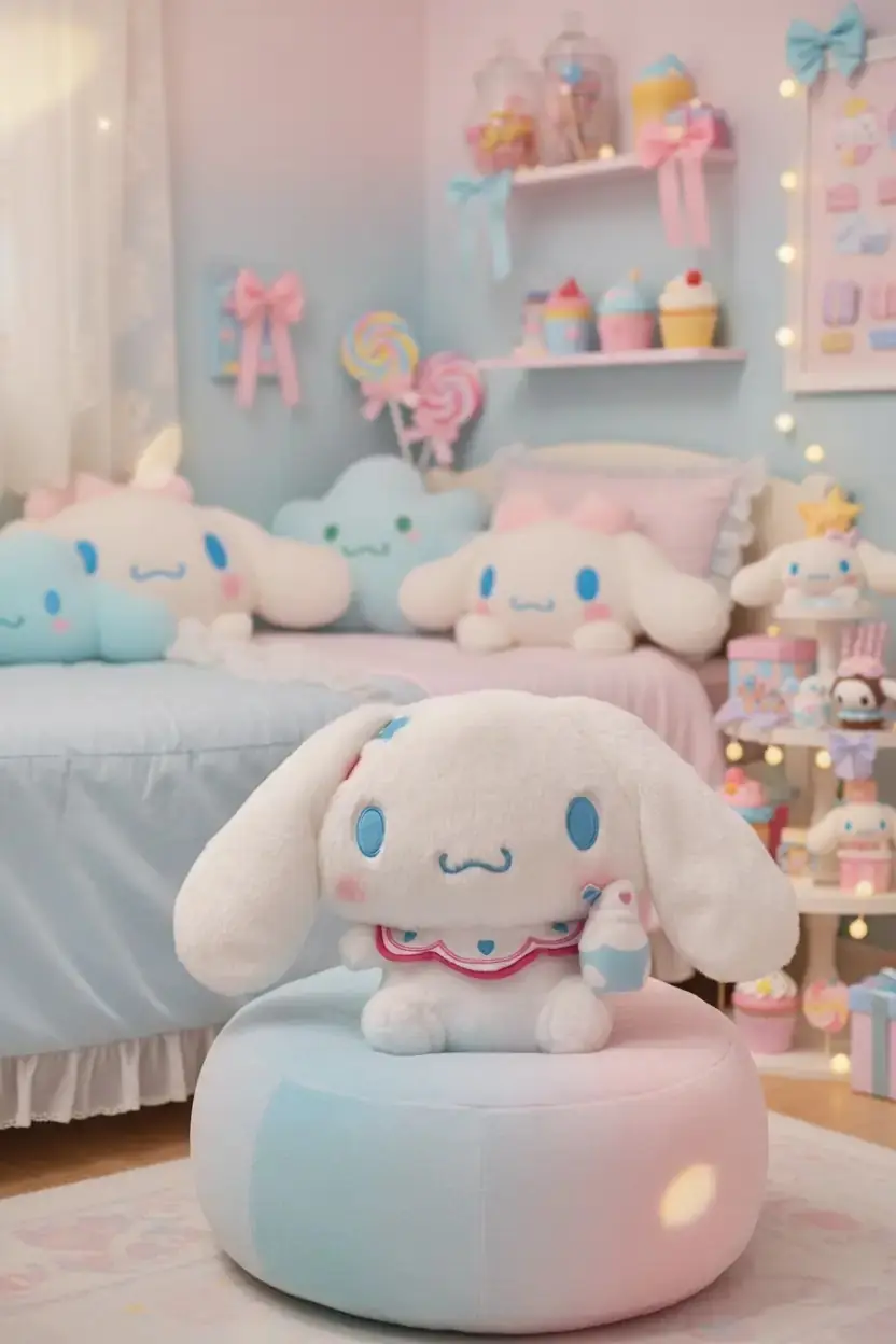 Sanrio Lisanslı Cinnamoroll Tatlı Fabrikası Peluş Oyuncak – Oturan 28 Cm