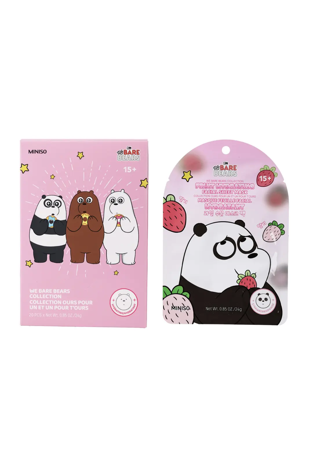 We Bare Bears Lisanslı Çilek Özlü Meyveli Nemlendirici Kağıt Maske Panda Serisi