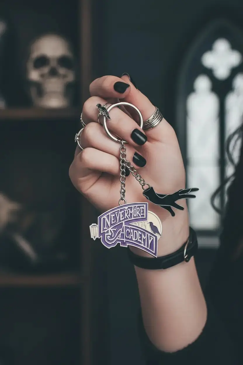 Wednesday Lisanslı Nevermore Academy Anahtarlık – Metal Tasarım
