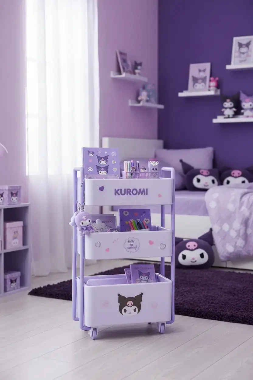 Sanrio Lisanslı Kuromi Tekerlekli El Arabası Masa Üstü Organizer