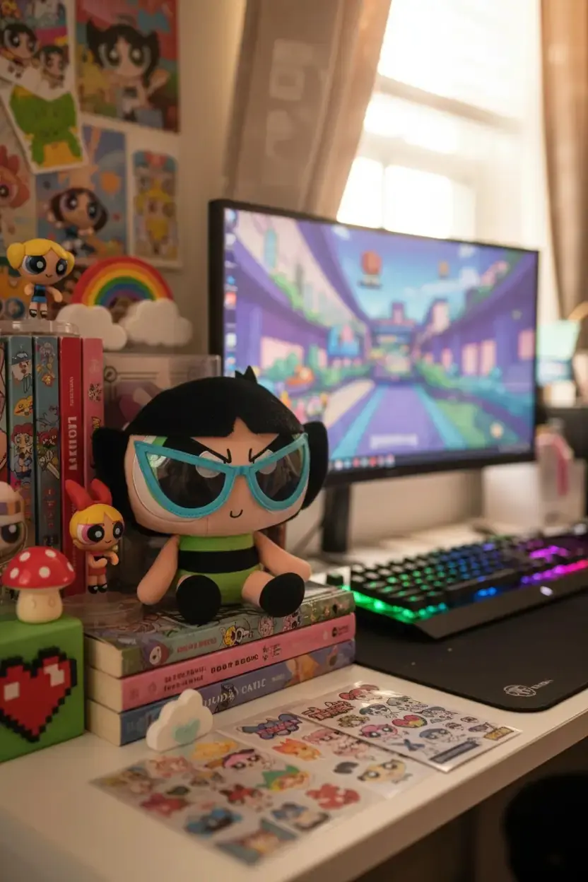 Powerpuff Girls Lisanslı Buttercup Güneş Gözlüklü Peluş Oyuncak – Oturan 25 Cm