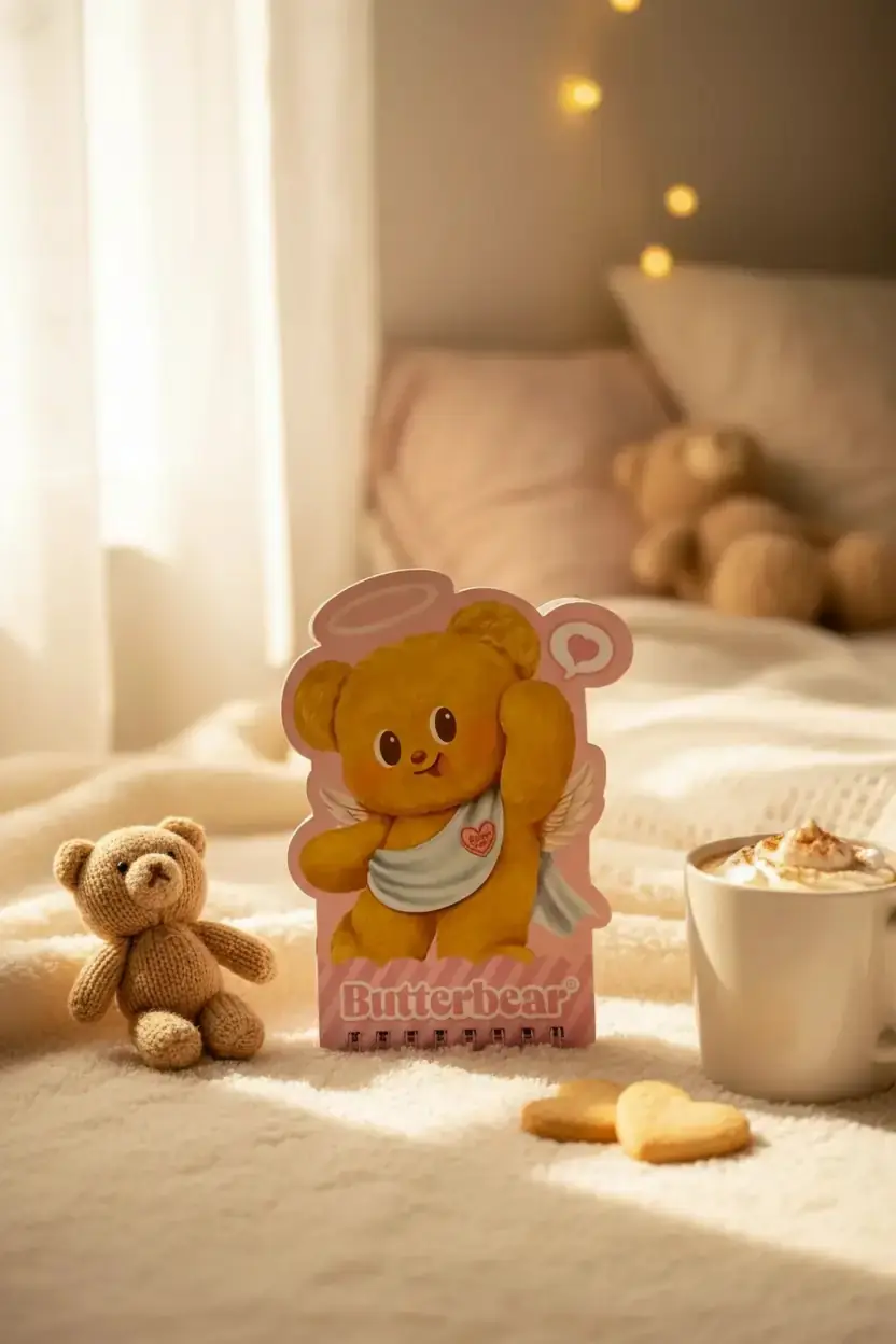 Miniso Lisanslı Butterbear Serisi Figürlü Spiralli Defter Masa Üstü Dekoratif 13.7 Cm