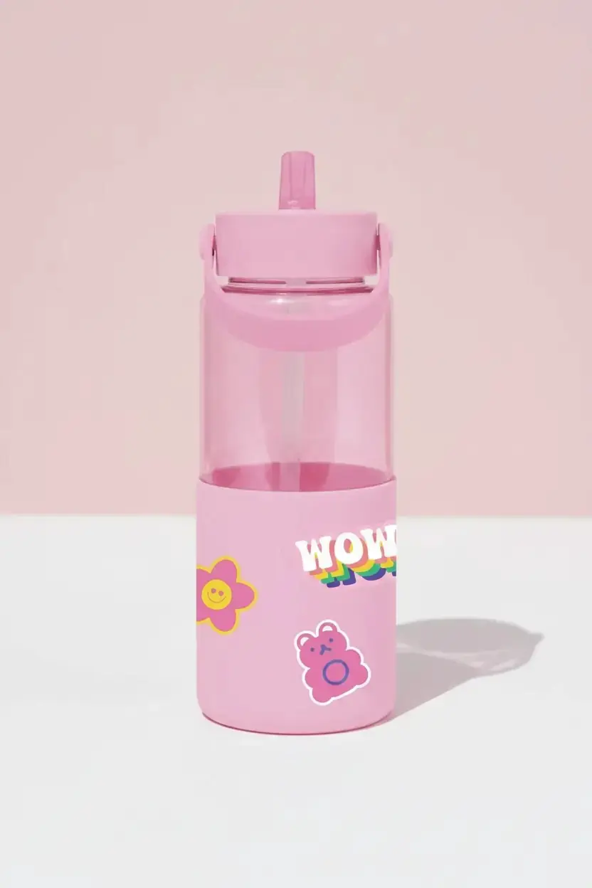 Miniso Lisanslı DIY Serisi Saplı Pipetli Plastik Şişe 1100 mL – Pembe