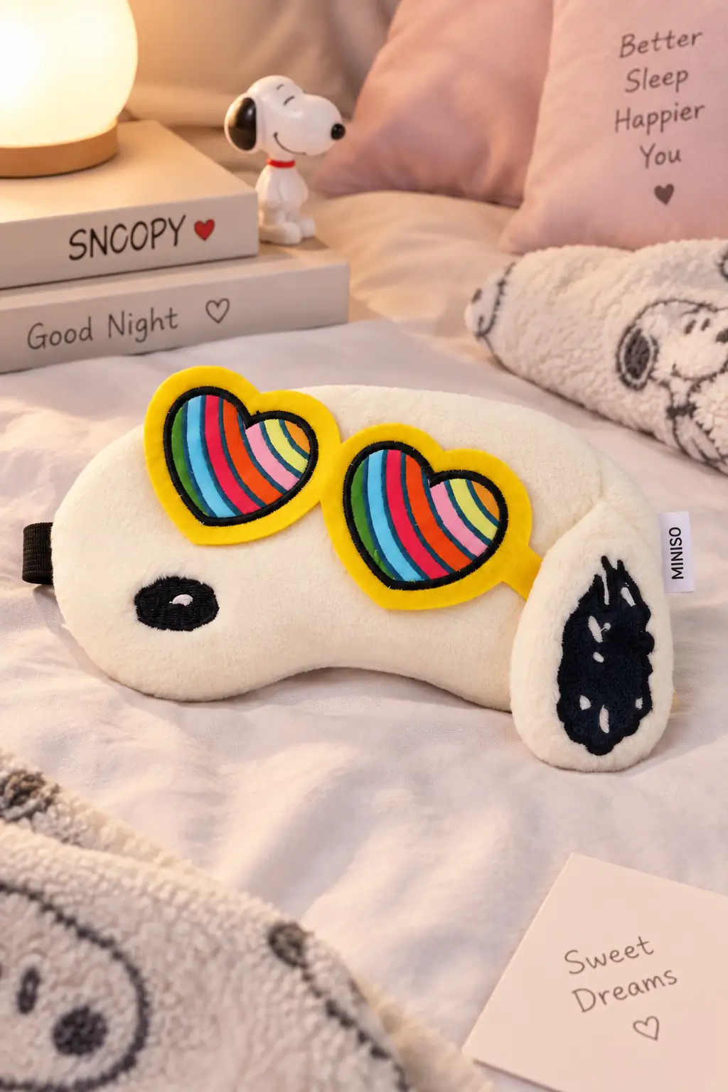 Miniso Snoopy Lisanslı Puffy Fluffy Uyku Maskesi – Kaleydoskop Serisi Peluş Göz Bandı
