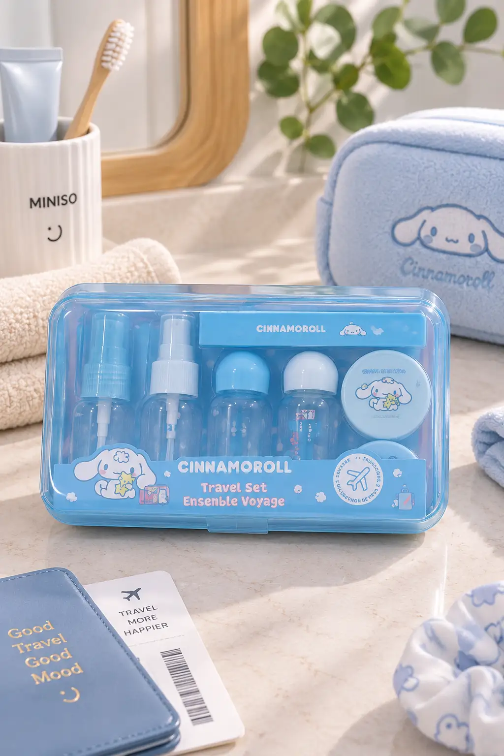 Sanrio Lisanslı Cinnamoroll Seyahat Seti Boş Kozmetik Şişeleri 17.5 Cm