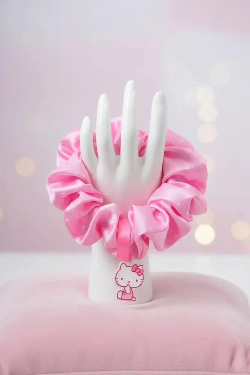Sanrio Lisanslı Hello Kitty Saç Lastiği – Canlı Pembe Şık Aksesuar