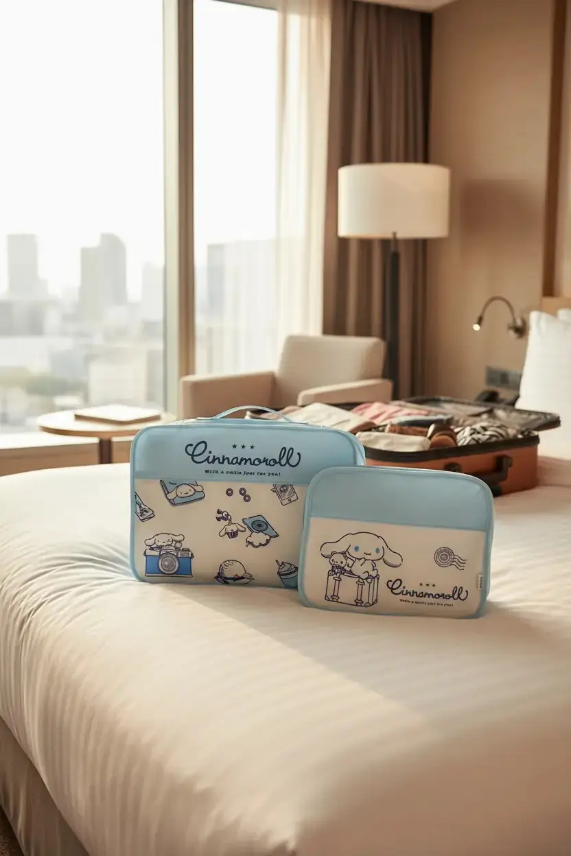 Sanrio Lisanslı Cinnamoroll Seyahat Çantası Seti 2 Adet - Çok Amaçlı Valiz Düzenleyici ve Organizer