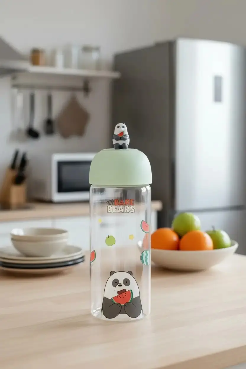 We Bare Bears Lisanslı Panda Borosilikat Cam Şişe 420 ml – Figürlü Tasarım