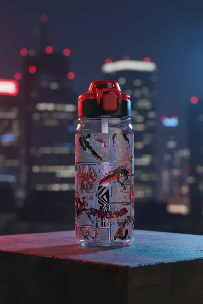 Marvel Spider-Man Koleksiyonu Açılır Kapaklı Pipetli Plastik Şişe