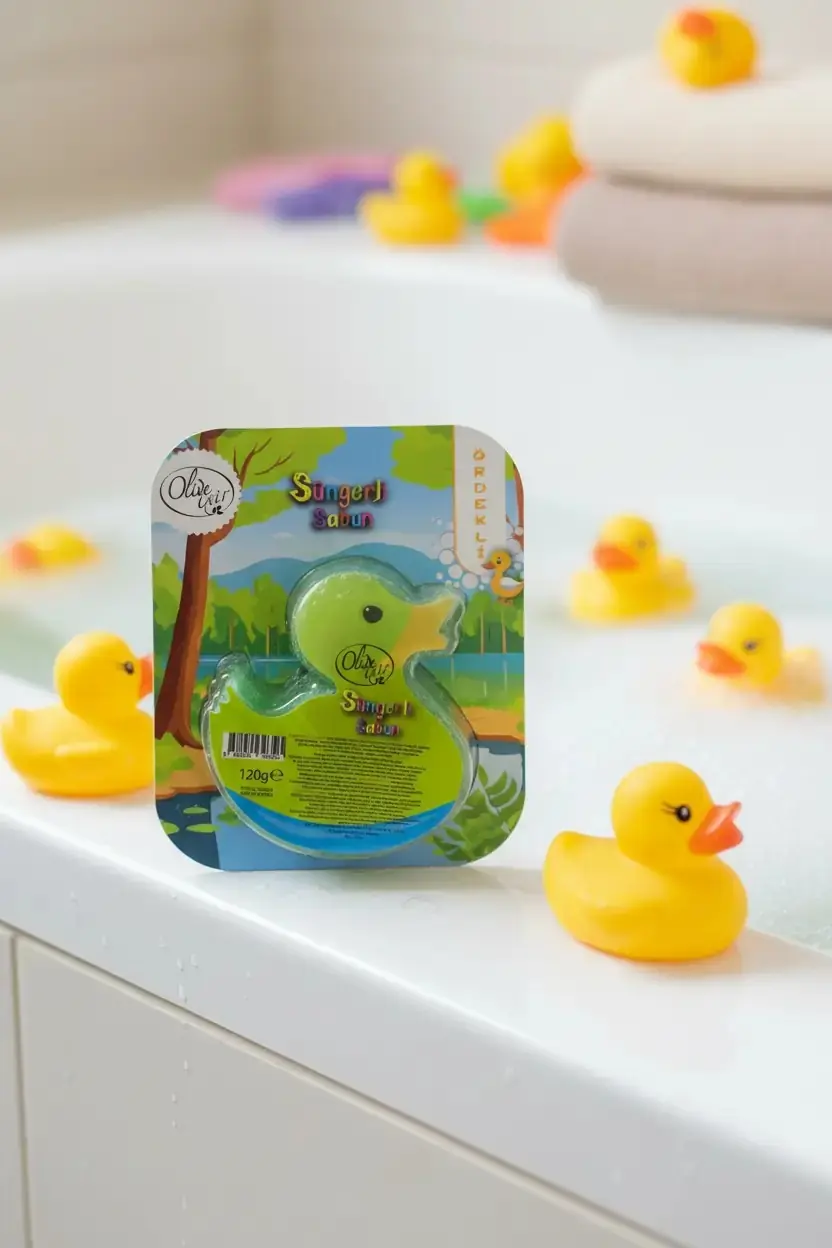 Ördek Figürlü Süngerli Sabun – 2’si 1 Arada Eğlenceli Tasarımlı Pratik Banyo Süngeri