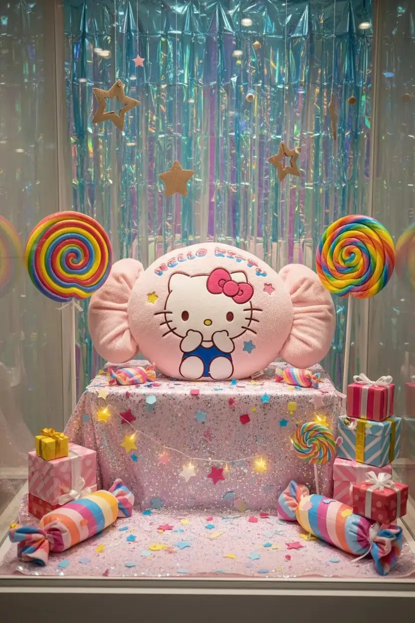 Sanrio Lisanslı Hello Kitty Peluş Yastık – Yumuşacık Şeker Figürlü Dekoratif Tasarım 38 Cm