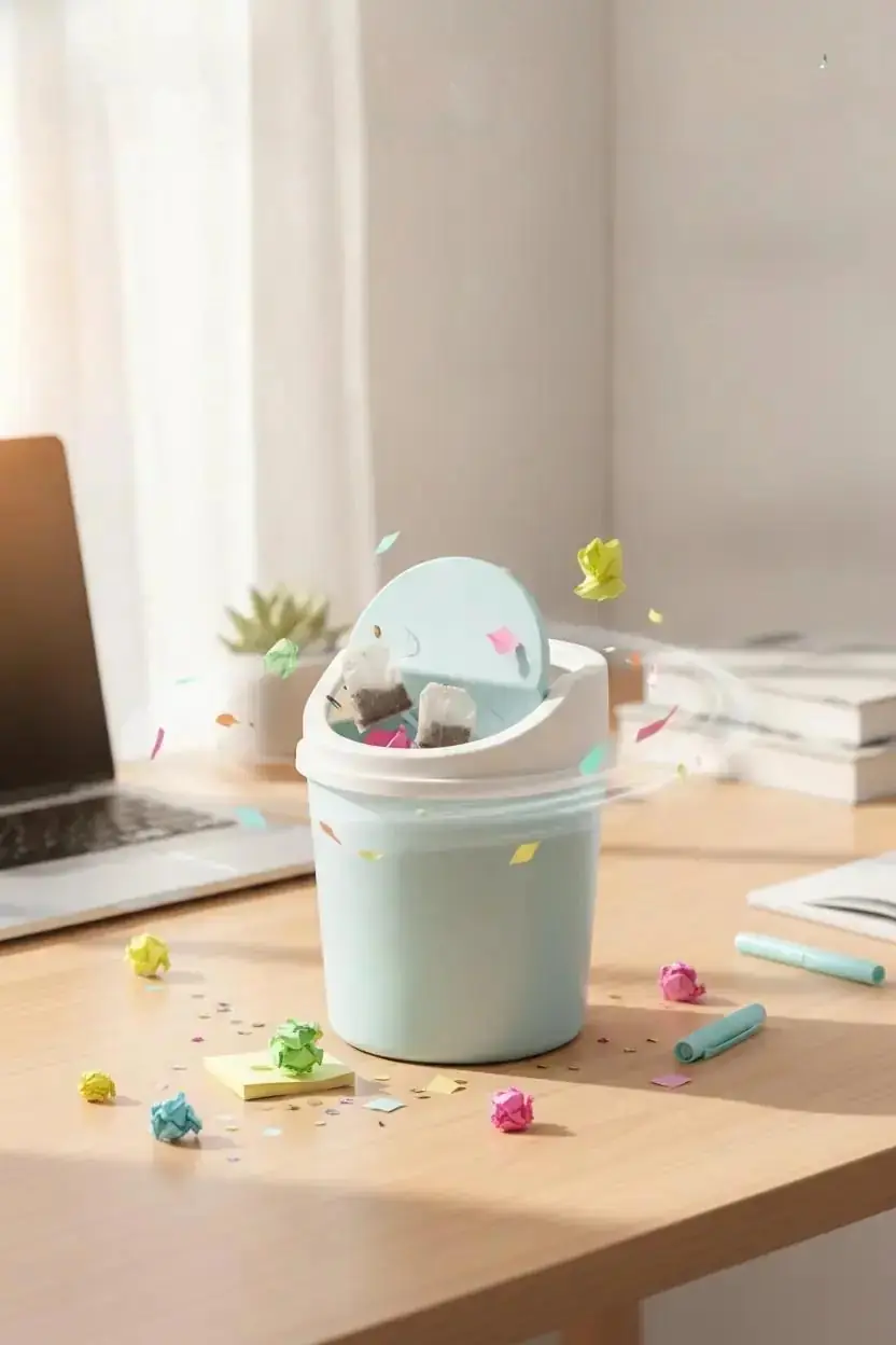 Miniso Lisanslı Kapaklı Masaüstü Çöp Kovası 17 x 14 Cm – Kompakt ve Düzenli Tasarım