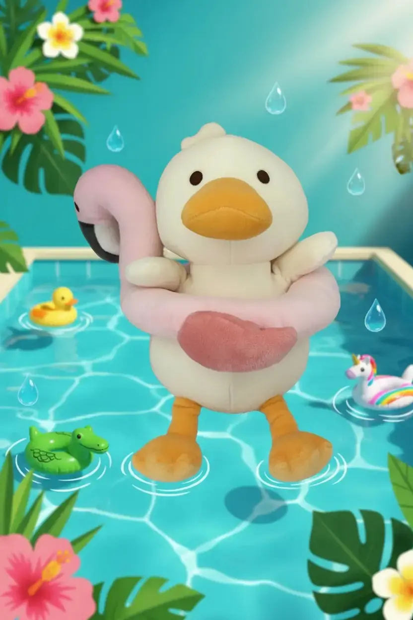 Miniso Lisanslı Plaj Serisi Flamingo Simitli Dalgıç Ördek Peluş – 28 cm