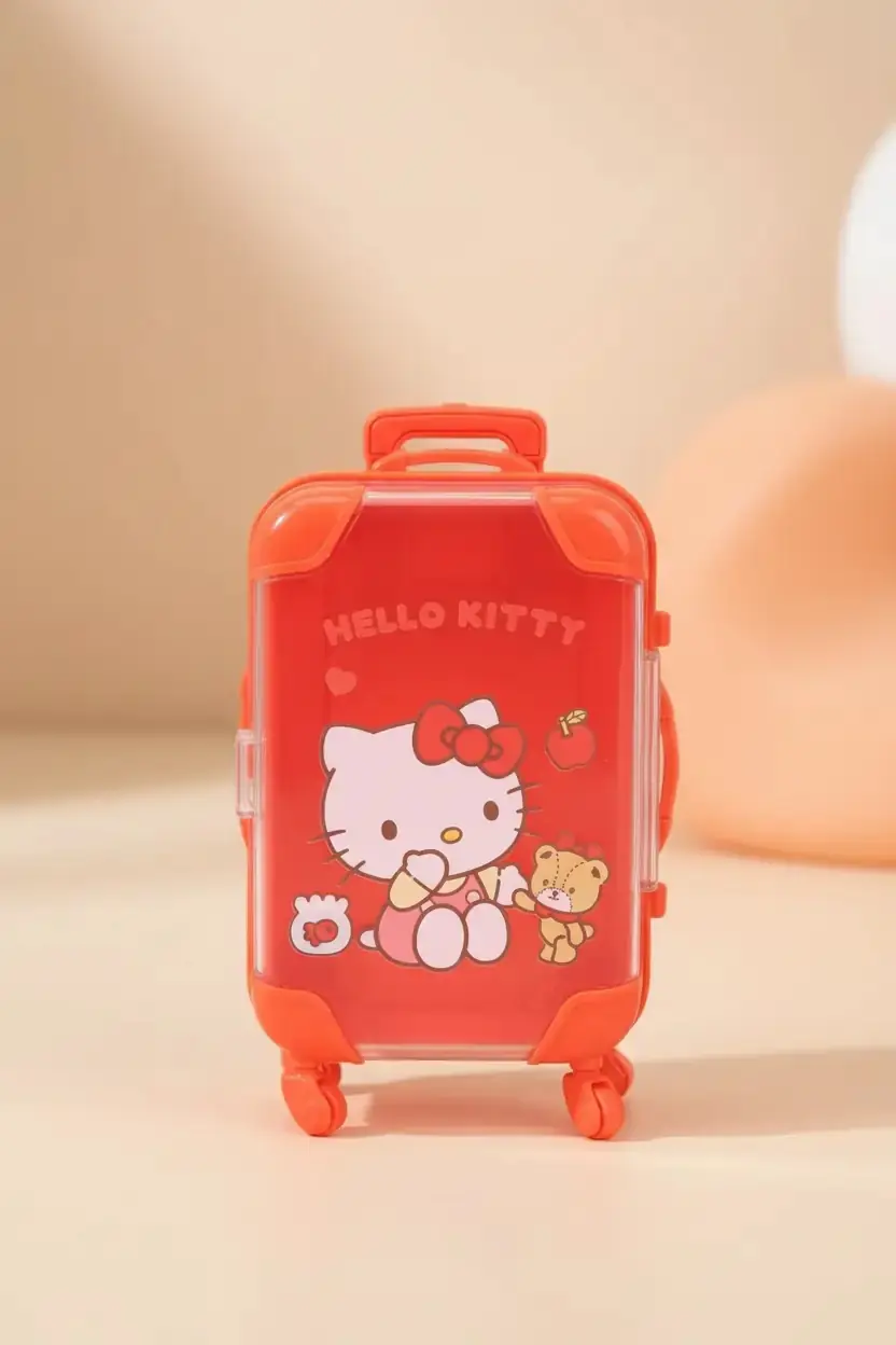 Sanrio Lisanslı Hello Kitty Mini Bavul Saklama Kutusu – Şeffaf Kapaklı 13 Cm