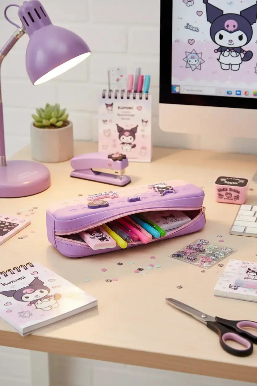Sanrio Lisanslı Kuromi Silikon ve PVC Masa Üstü Düzenleyici Kırtasiye Kutusu