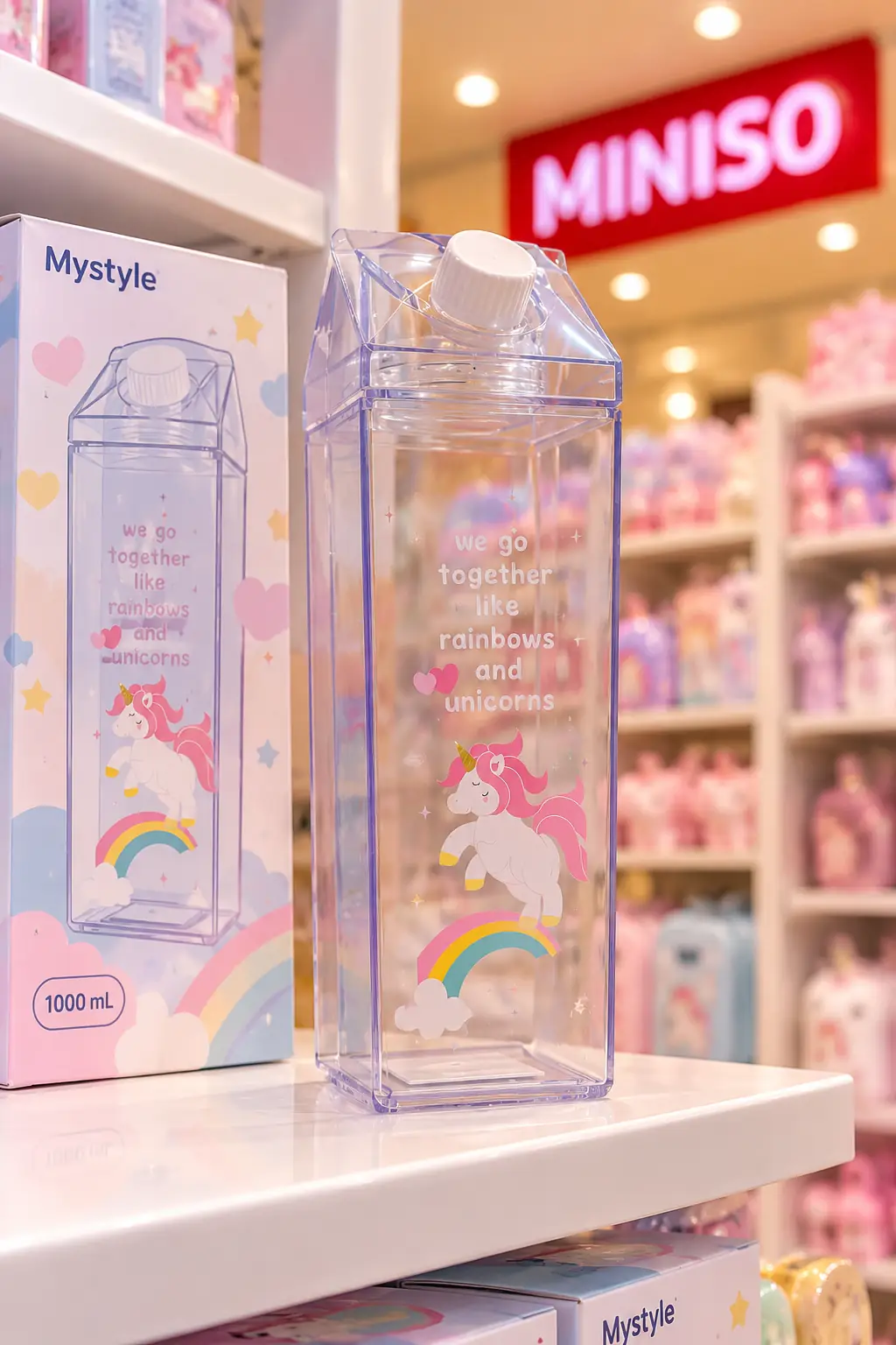 Mystyle Unicorn Desenli Mika Süt Şişesi – Sızdırmaz Kapaklı Geniş Hacimli Matara 1000 ML