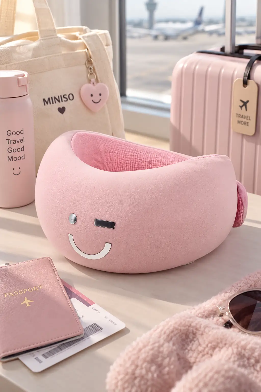Miniso Lisanslı Hafızalı Köpüklü Ergonomik Boyun Destek Yastığı Pembe – Seyahat Yastığı