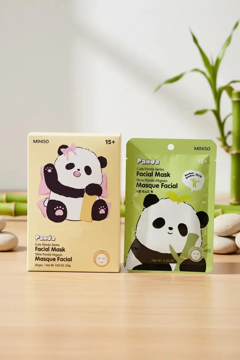 Miniso Lisanslı Sevimli Panda Serisi Doğal Bambu Özlü Nemlendirici Yüz Maskesi