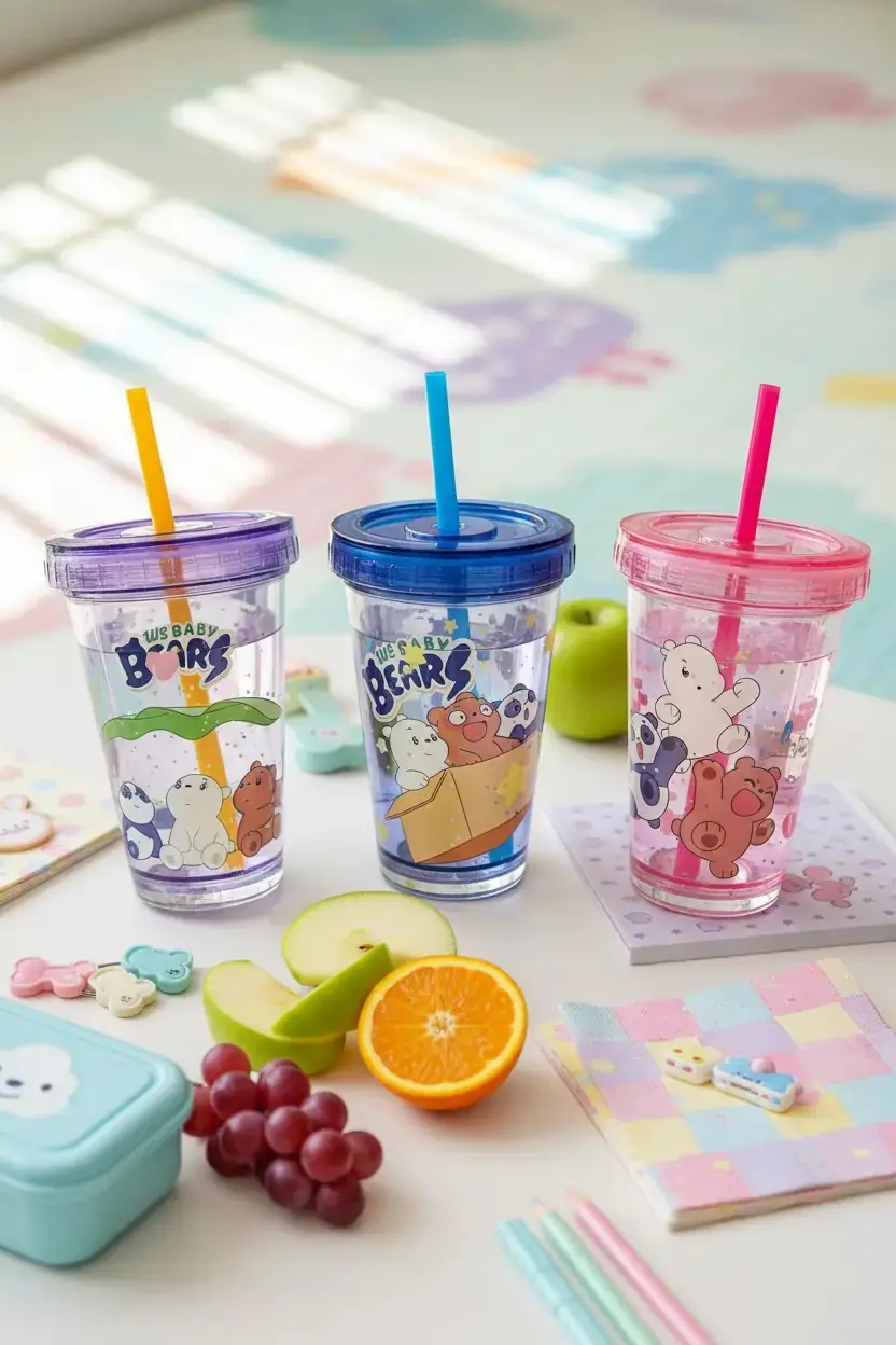 We Baby Bears Lisanslı Pipetli Sulu Plastik Şişe – Çift Duvarlı ve BPA İçermez 320 ml