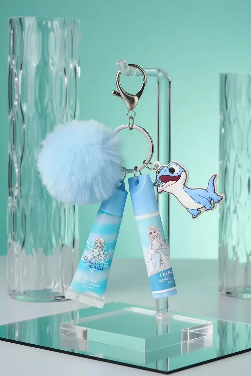 Disney Frozen Lisanslı Ponpon Anahtarlıklı Dudak Bakım Seti