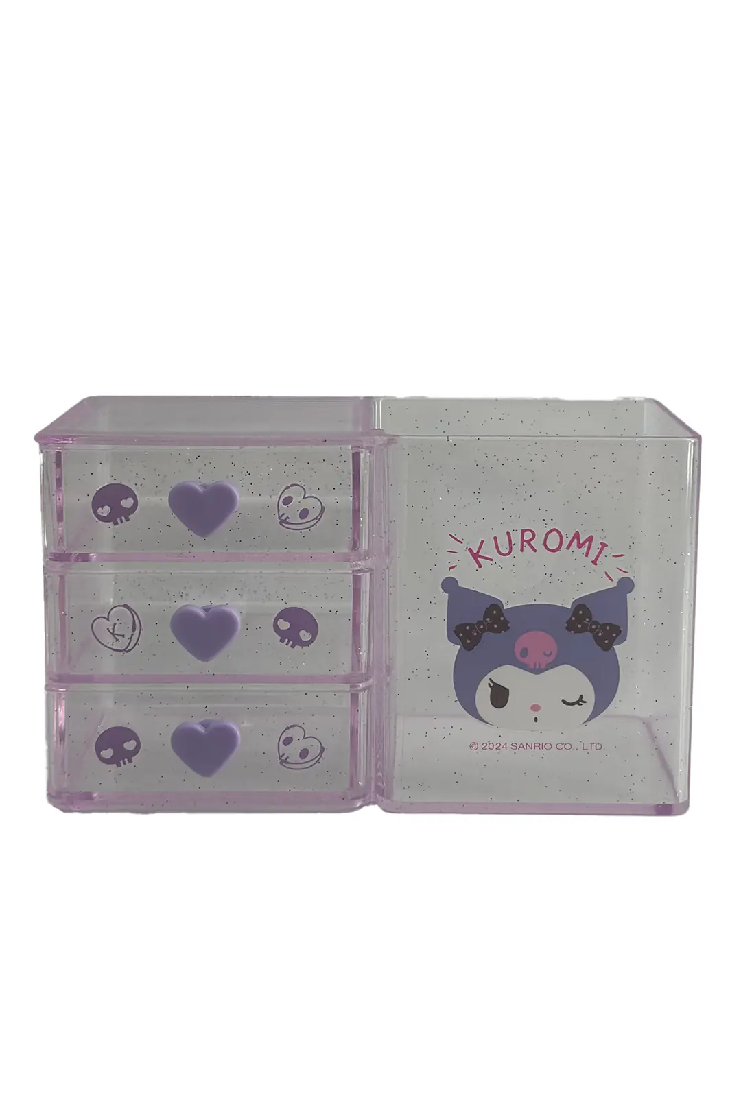 Sanrio Lisanslı Kuromi Mini 3 Katmanlı Masa Düzenleyici – Şeffaf Gövdeli Organizer 13.5 Cm