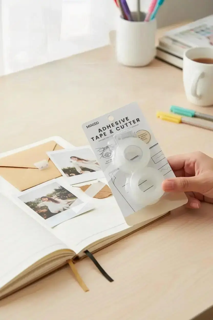 Miniso Lisanslı Basic Serisi Yapışkan Bant ve Kesici Dispanser Seti 18 m – Pratik Ofis Okul Seti