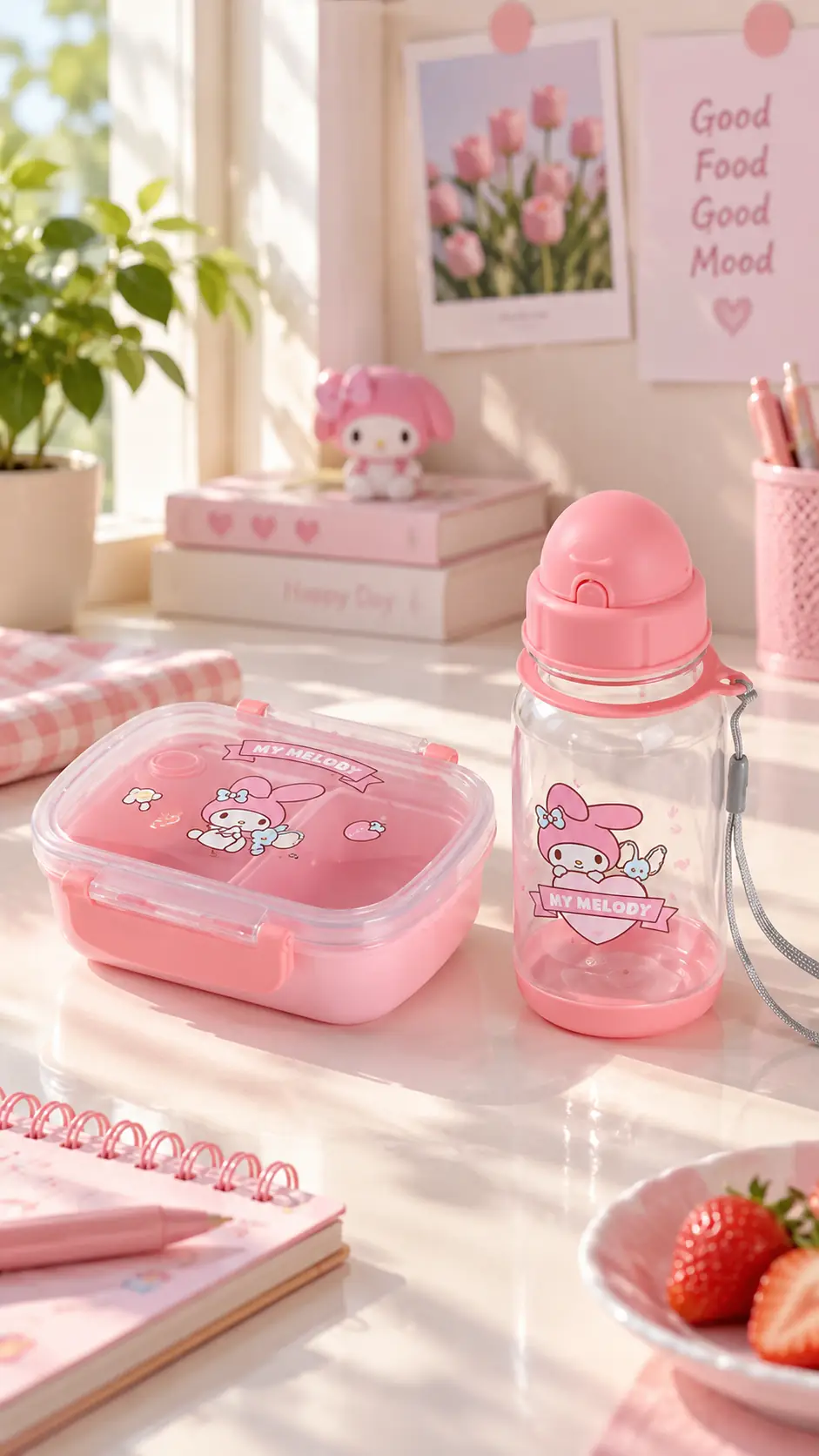 Sanrio Lisanslı My Melody Bento Yemek Kutusu ve Su Şişesi Seti 20 Cm – Günlük Kullanım