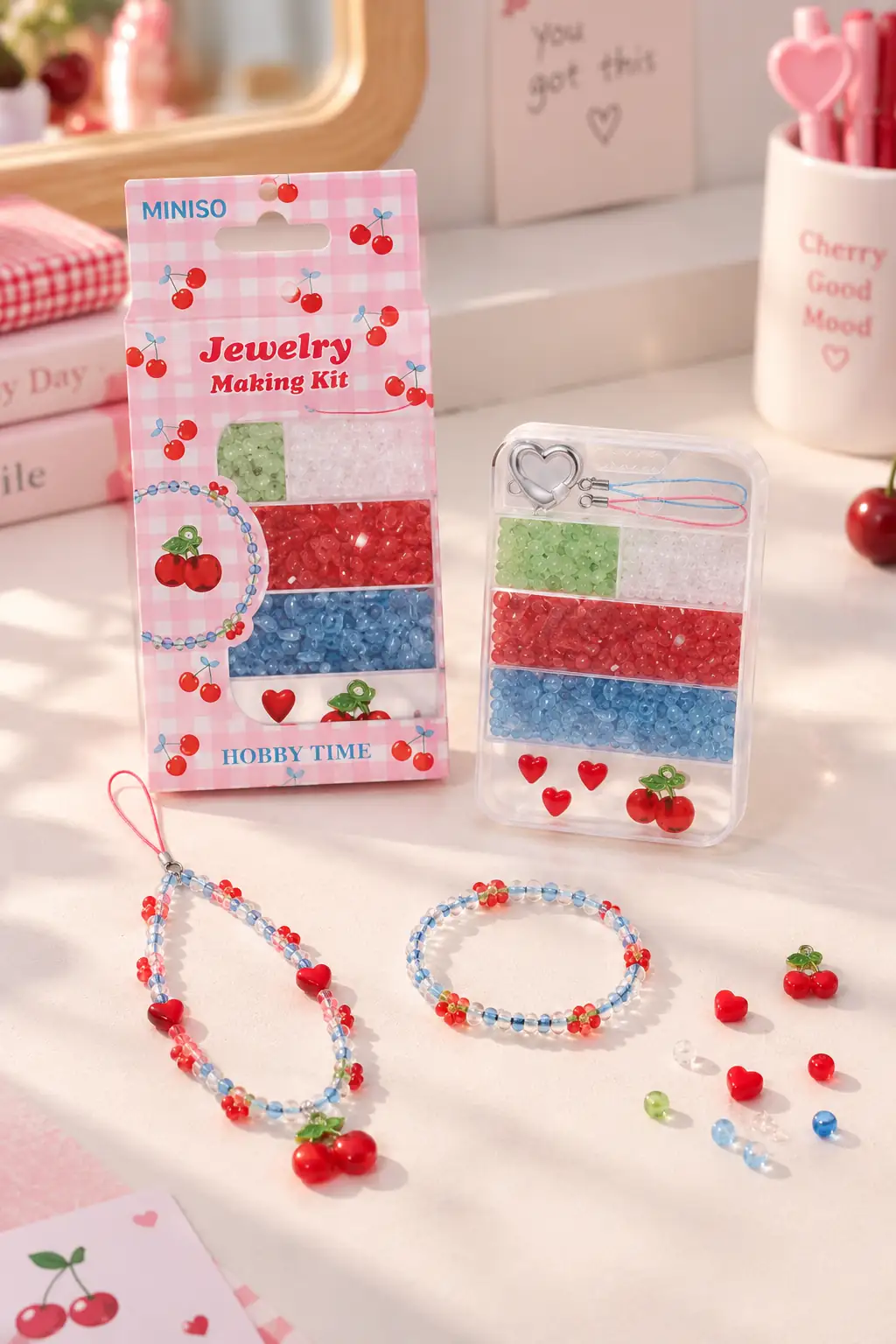 Miniso Lisanslı Meyve Serisi Kiraz Temalı Kendin Yap Boncuk Bileklik Seti