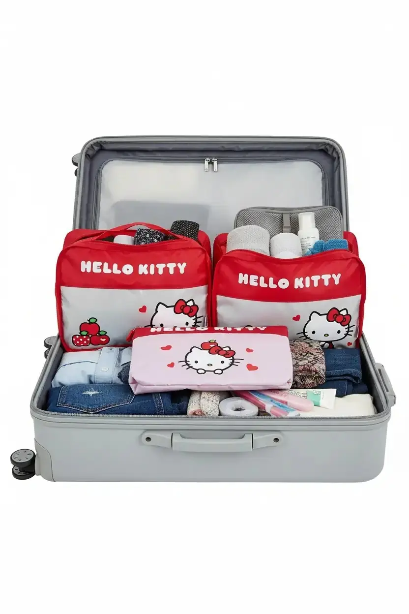 Sanrio Lisanslı Hello Kitty Seyahat Çantası – Valiz Düzenleyici 3’lü Set 32 Cm