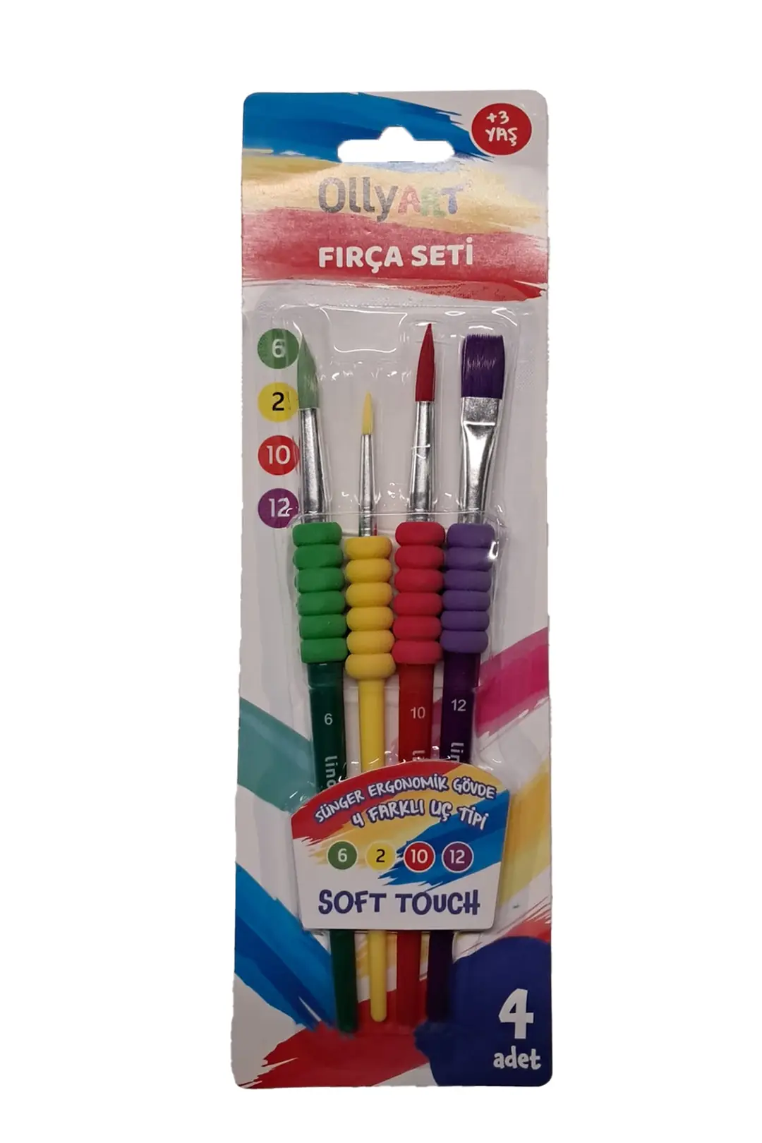 Ollyart Blisterli Fırça Seti 4'lü – Ergonomik Gövdeli Resim Fırçası Seti