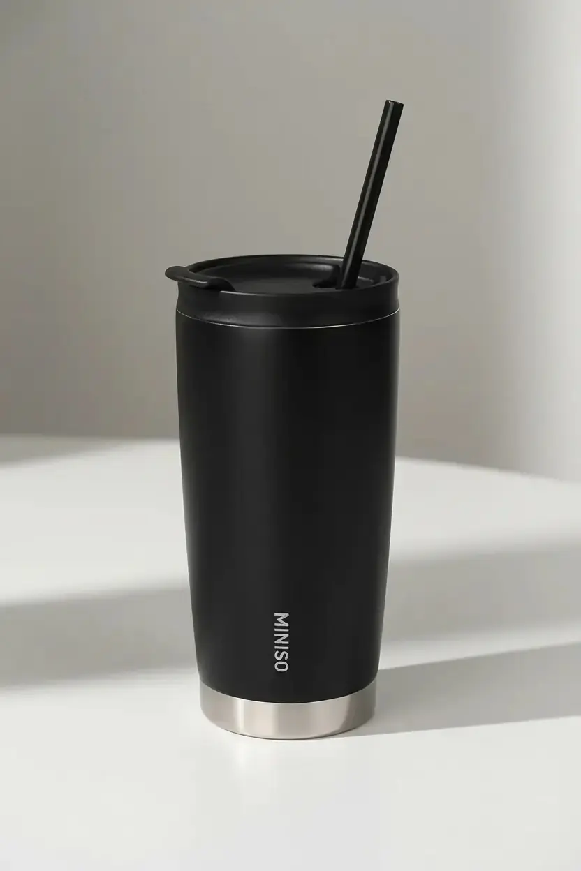 Miniso Lisanslı Kahve Serisi Pipetli Çelik Bardak Siyah 560 Ml – Çift Cidarlı
