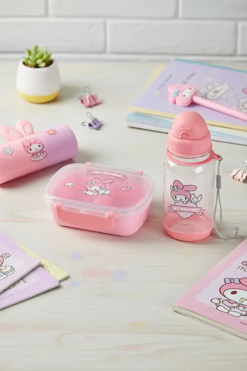 Sanrio Lisanslı My Melody Bento Yemek Kutusu ve Su Şişesi Seti 20 Cm – Günlük Kullanım